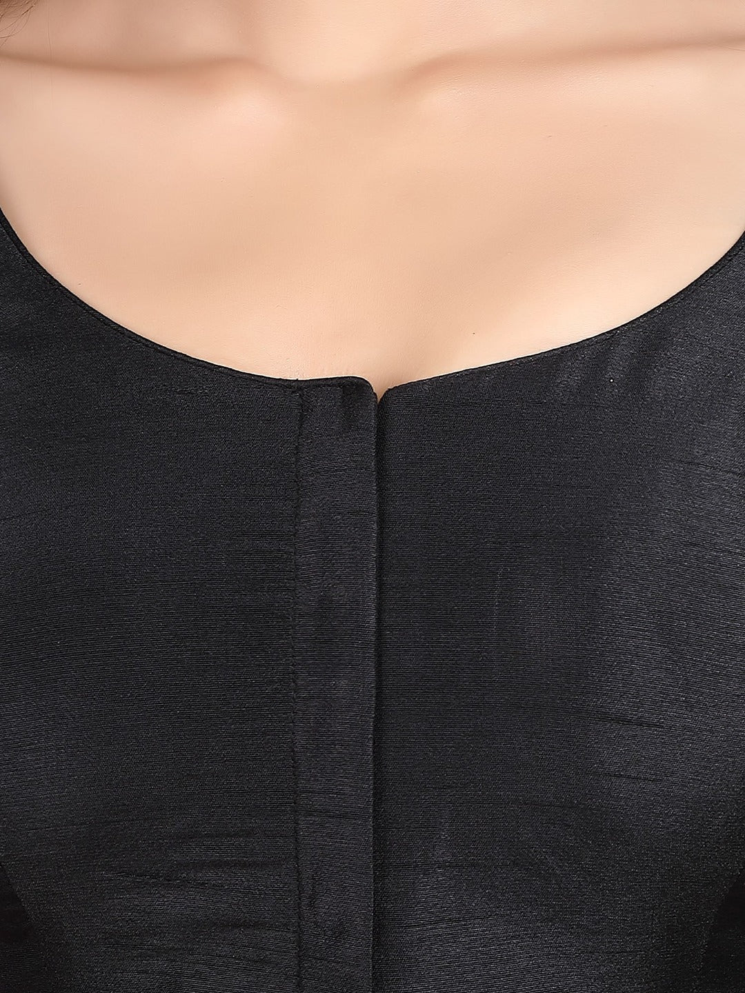 Black Silk Round Neck Half Sleeves Readymade Blouse