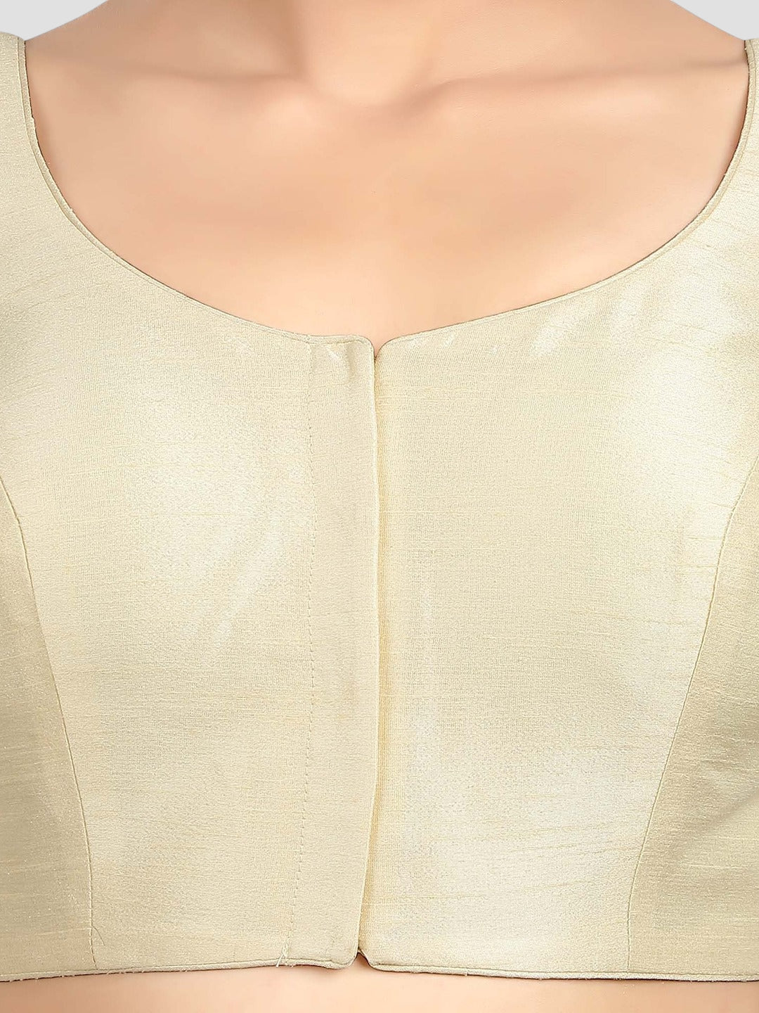 Cream Solid Silk Round Neck Half Sleeves Readymade Blouse