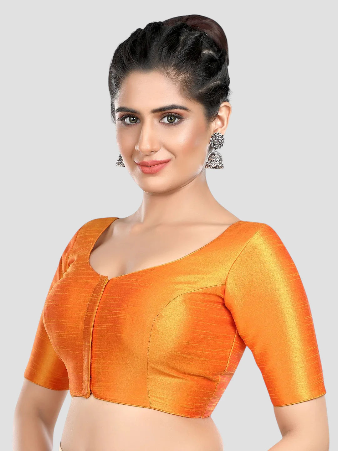 Mustard Silk Round Neck Half Sleeves Readymade Blouse