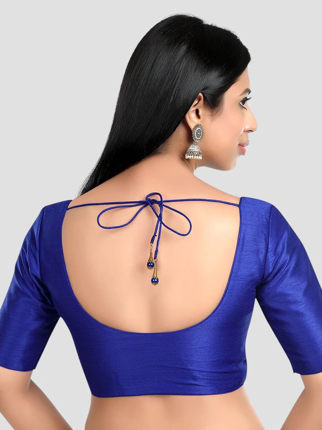 Royal Blue Silk Round Neck Half Sleeves Readymade Blouse