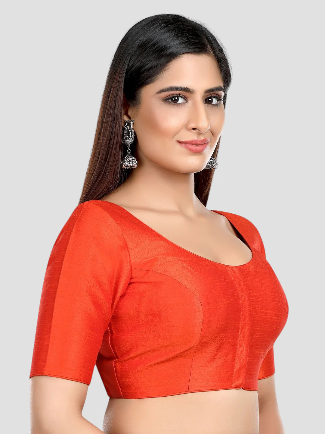 Rust Silk Round Neck Half Sleeves Readymade Blouse