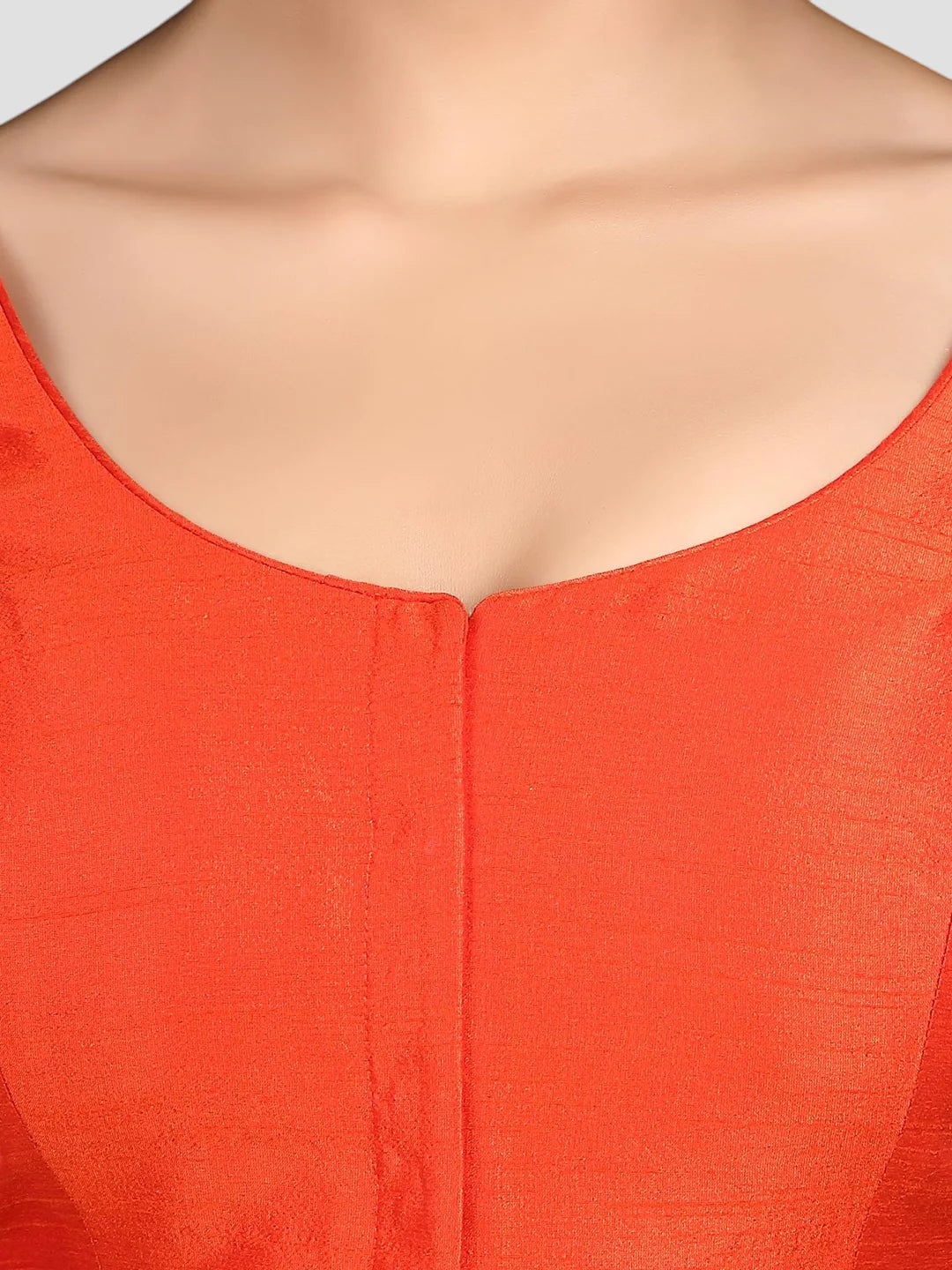 Rust Silk Round Neck Half Sleeves Readymade Blouse