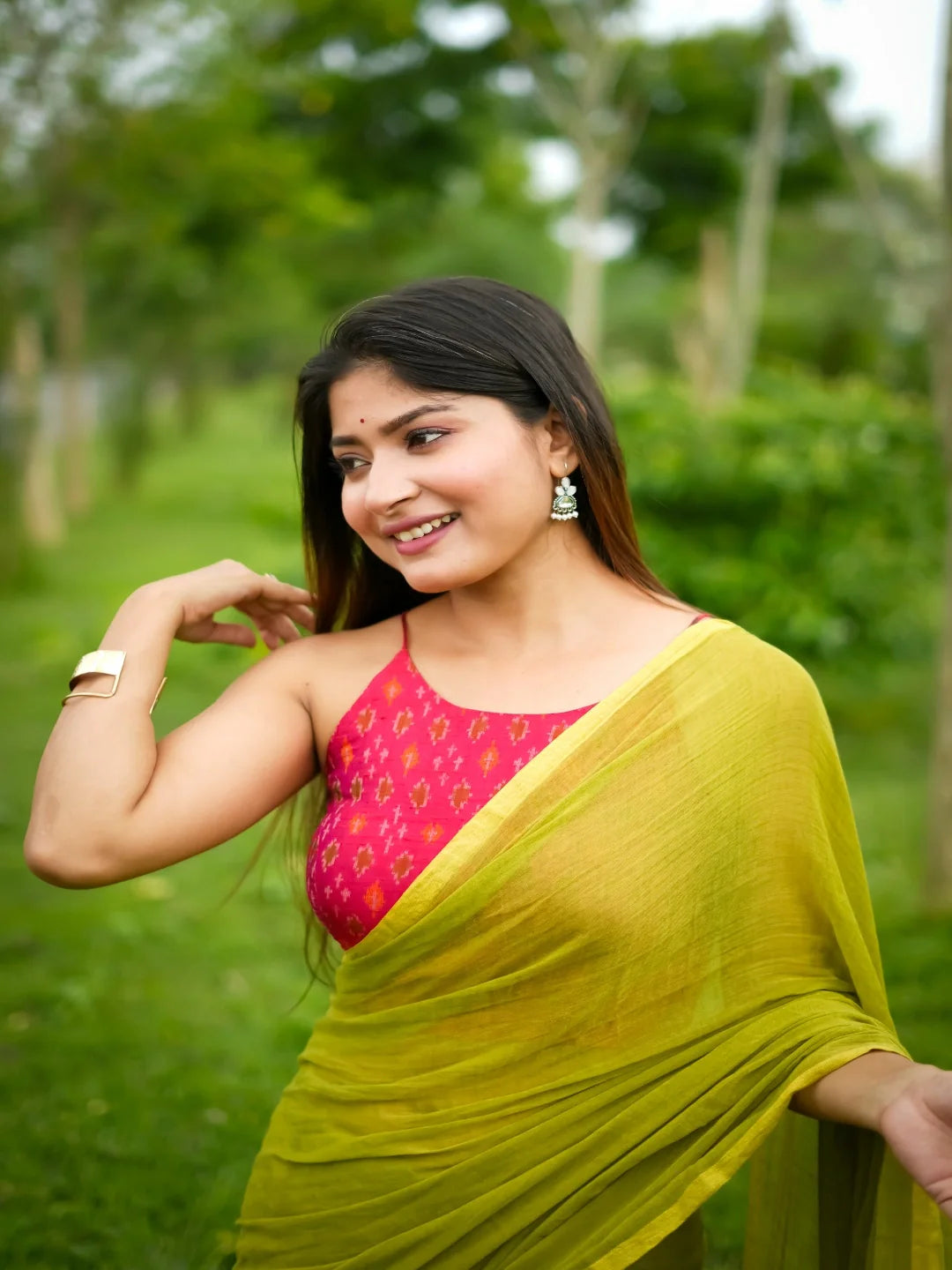 Pink Raw Silk Ikkat Print Sleeveless Readymade Blouse