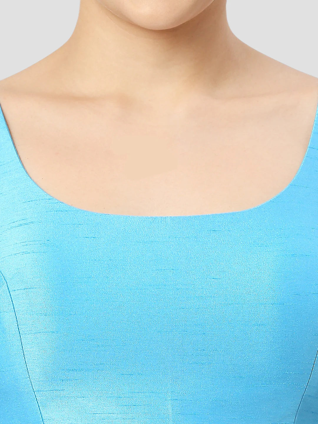 Sky Blue Silk Round Neck Sleeveless Readymade Blouse