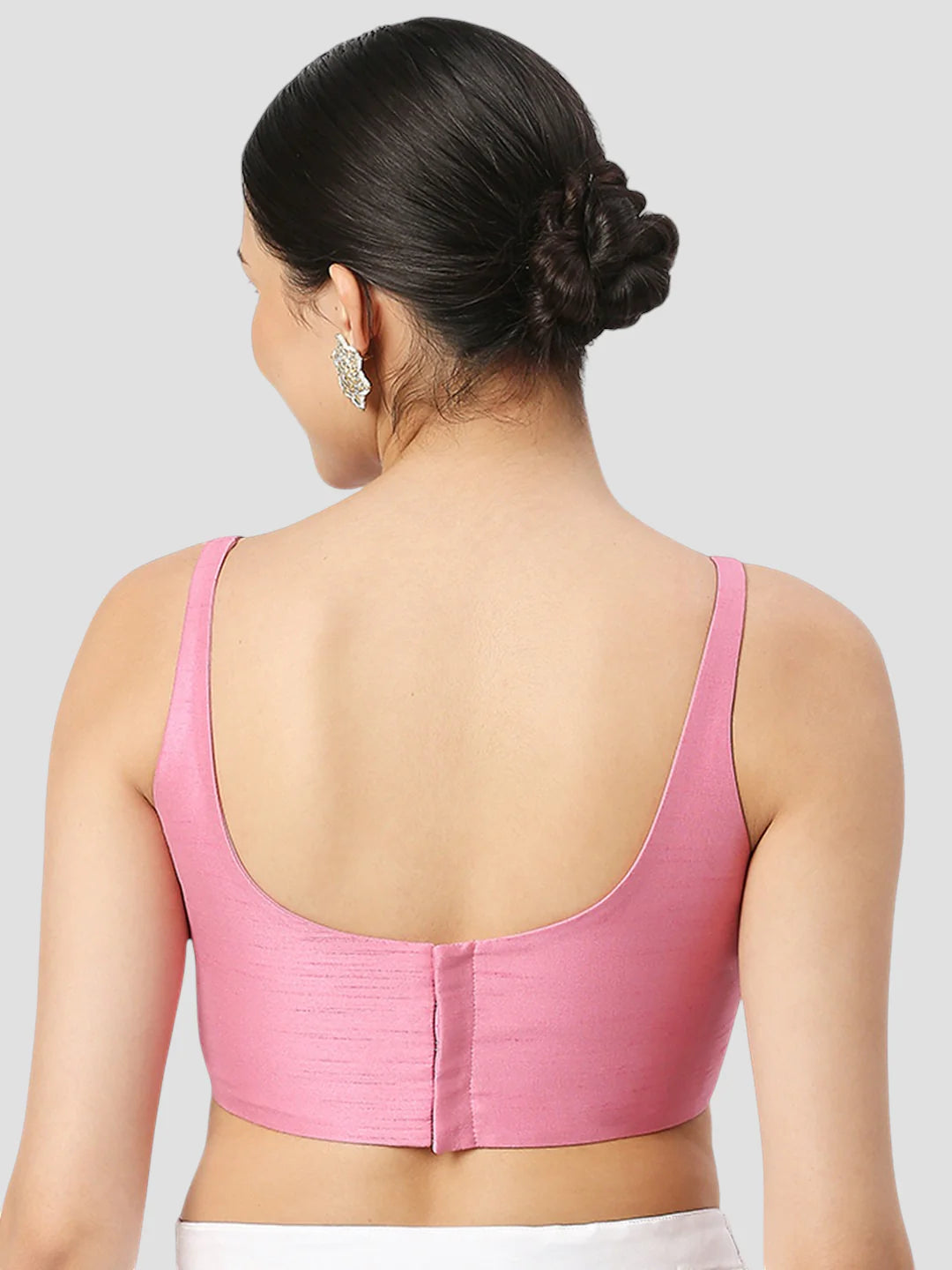Pink Silk Round Neck Sleeveless Readymade Blouse