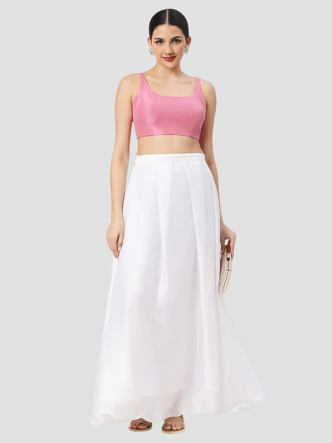 Pink Silk Round Neck Sleeveless Readymade Blouse