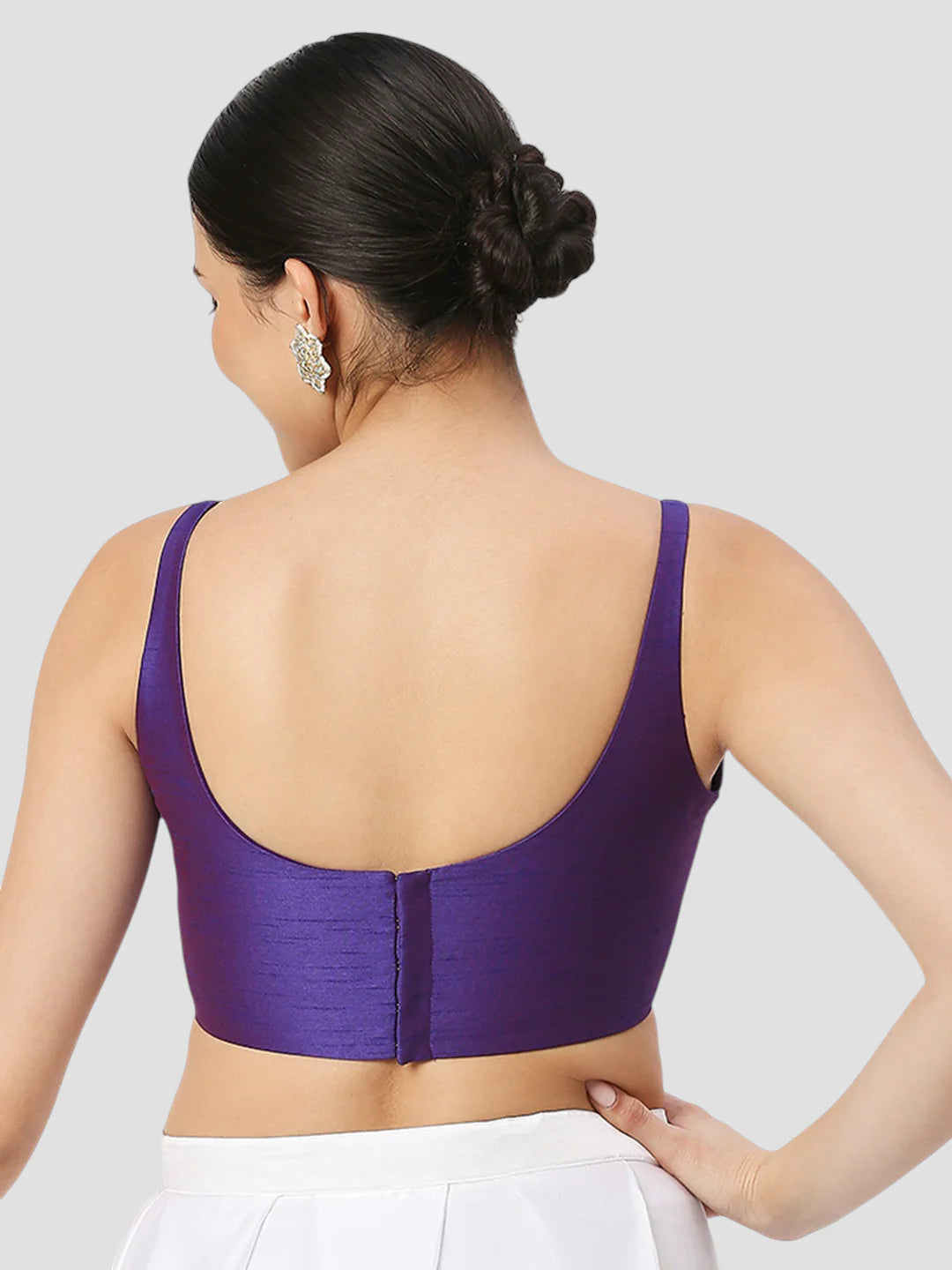 Purple Silk Round Neck Sleeveless Readymade Blouse