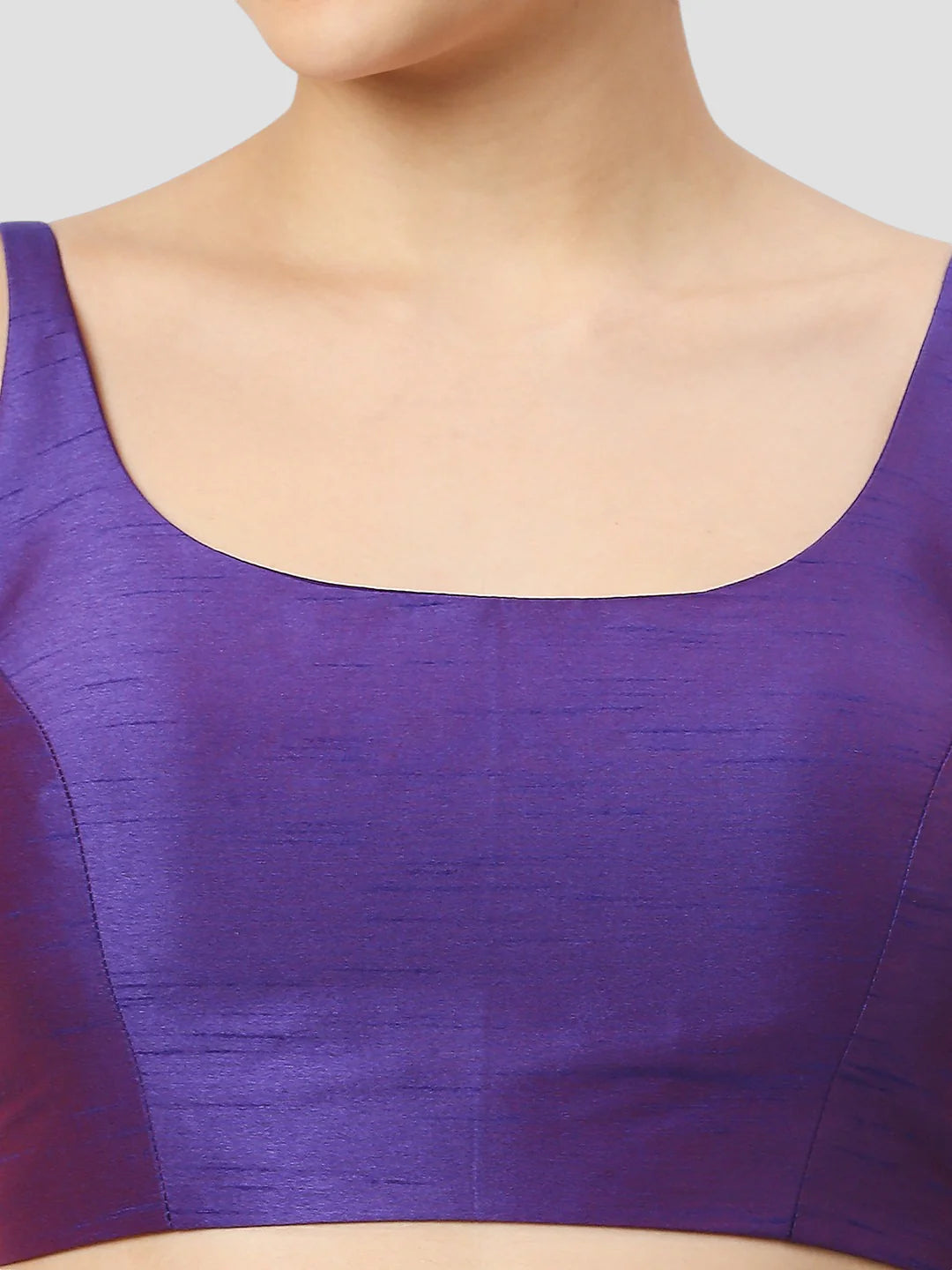 Purple Silk Round Neck Sleeveless Readymade Blouse