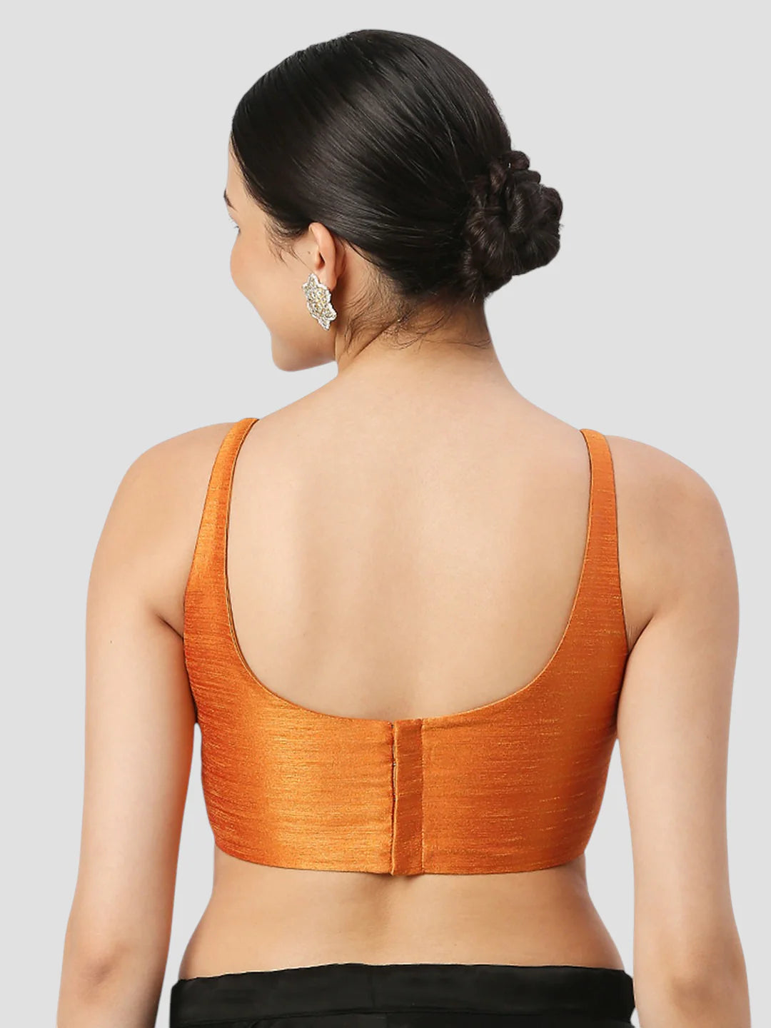 Orange Silk Round Neck Sleeveless Readymade Blouse