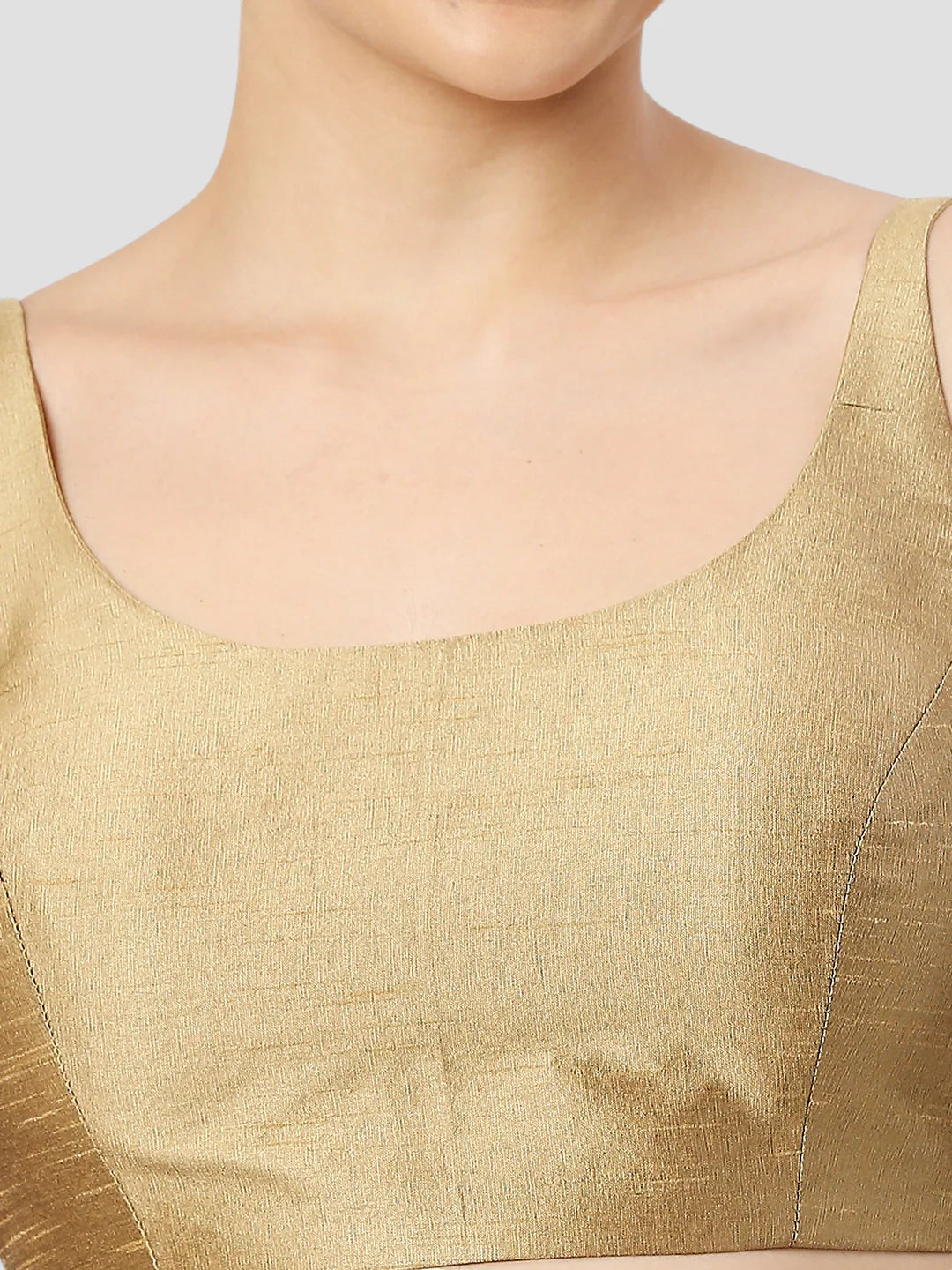 Dark Gold Silk Round Neck Sleeveless Readymade Blouse
