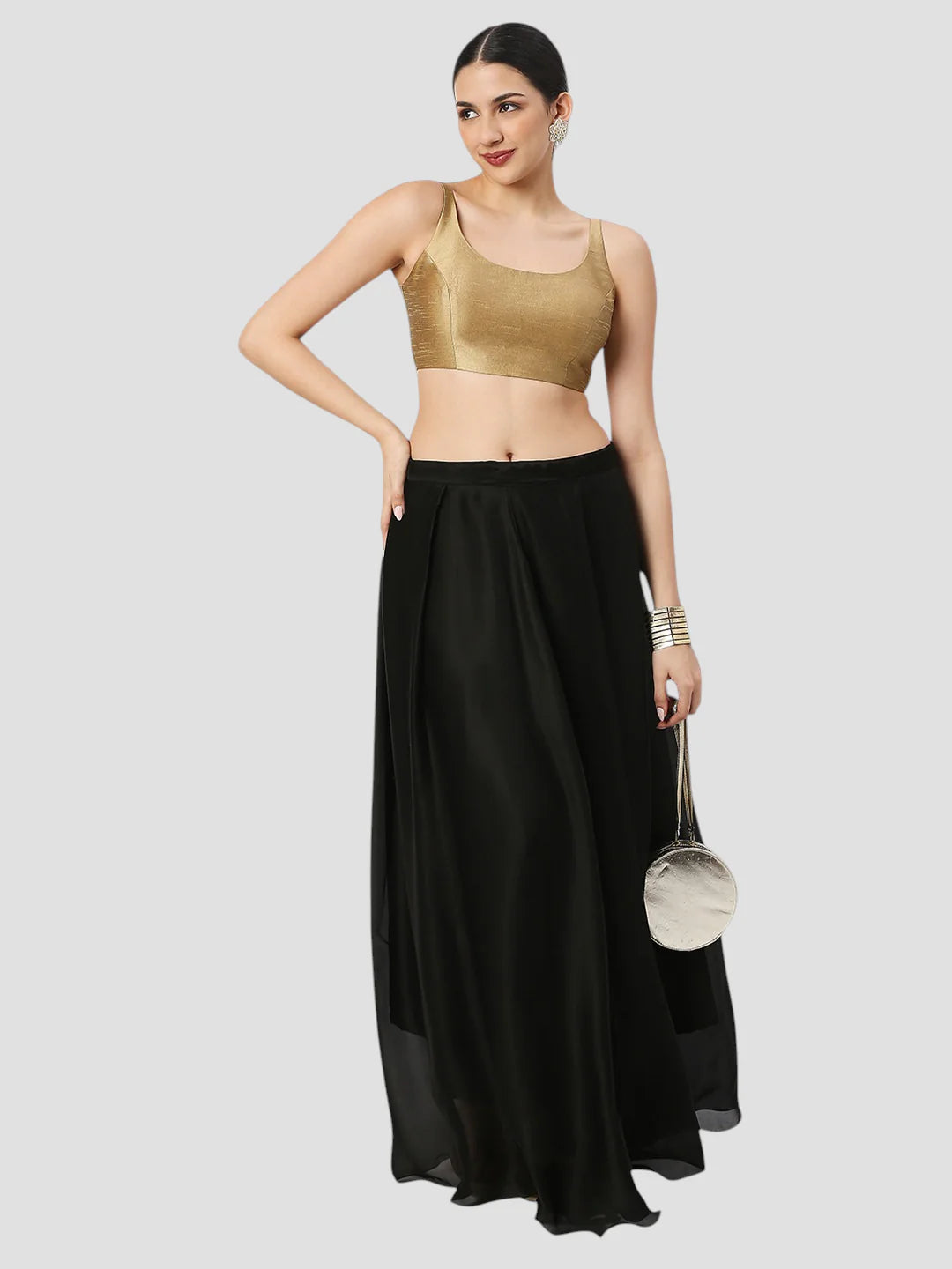 Dark Gold Silk Round Neck Sleeveless Readymade Blouse