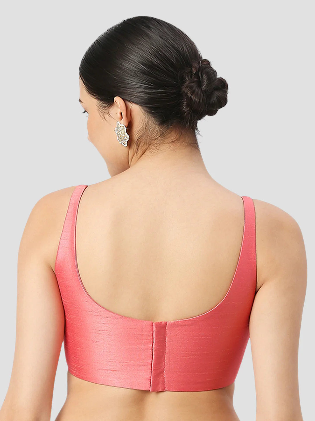 Peach Silk Round Neck Sleeveless Readymade Blouse