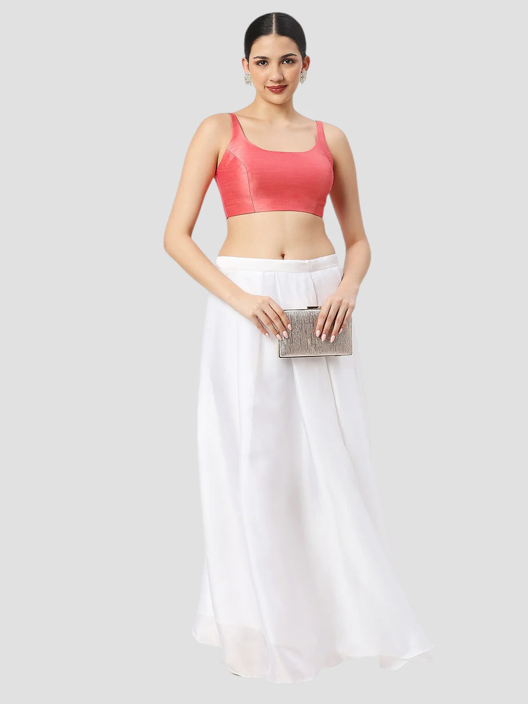 Peach Silk Round Neck Sleeveless Readymade Blouse