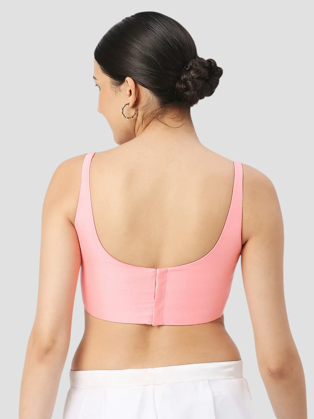 Baby Pink Silk Round Neck Sleeveless Readymade Blouse