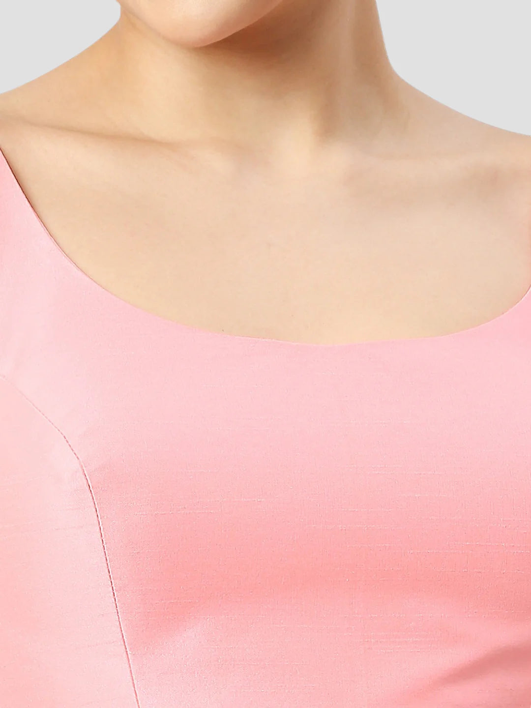 Baby Pink Silk Round Neck Sleeveless Readymade Blouse
