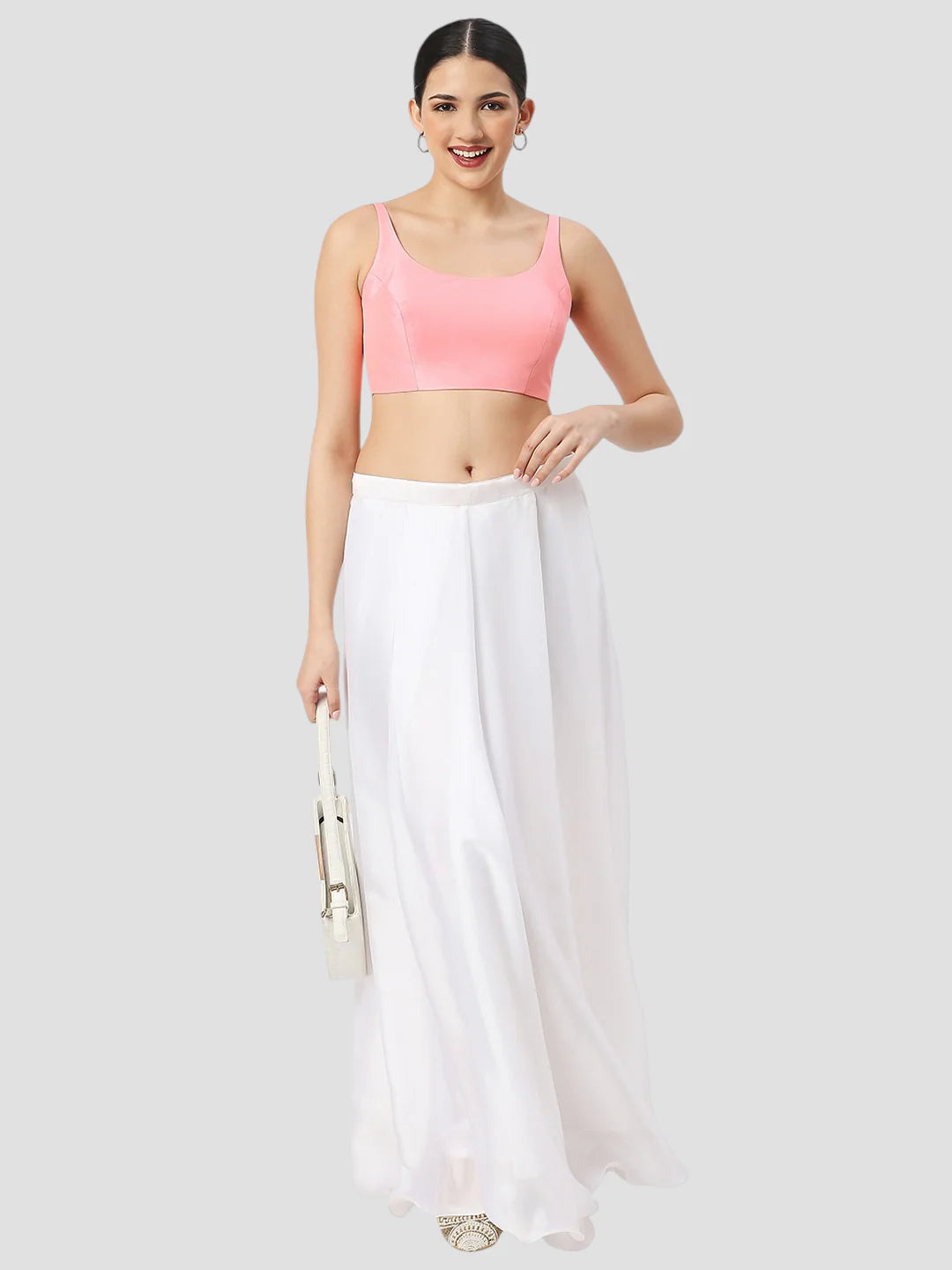 Baby Pink Silk Round Neck Sleeveless Readymade Blouse