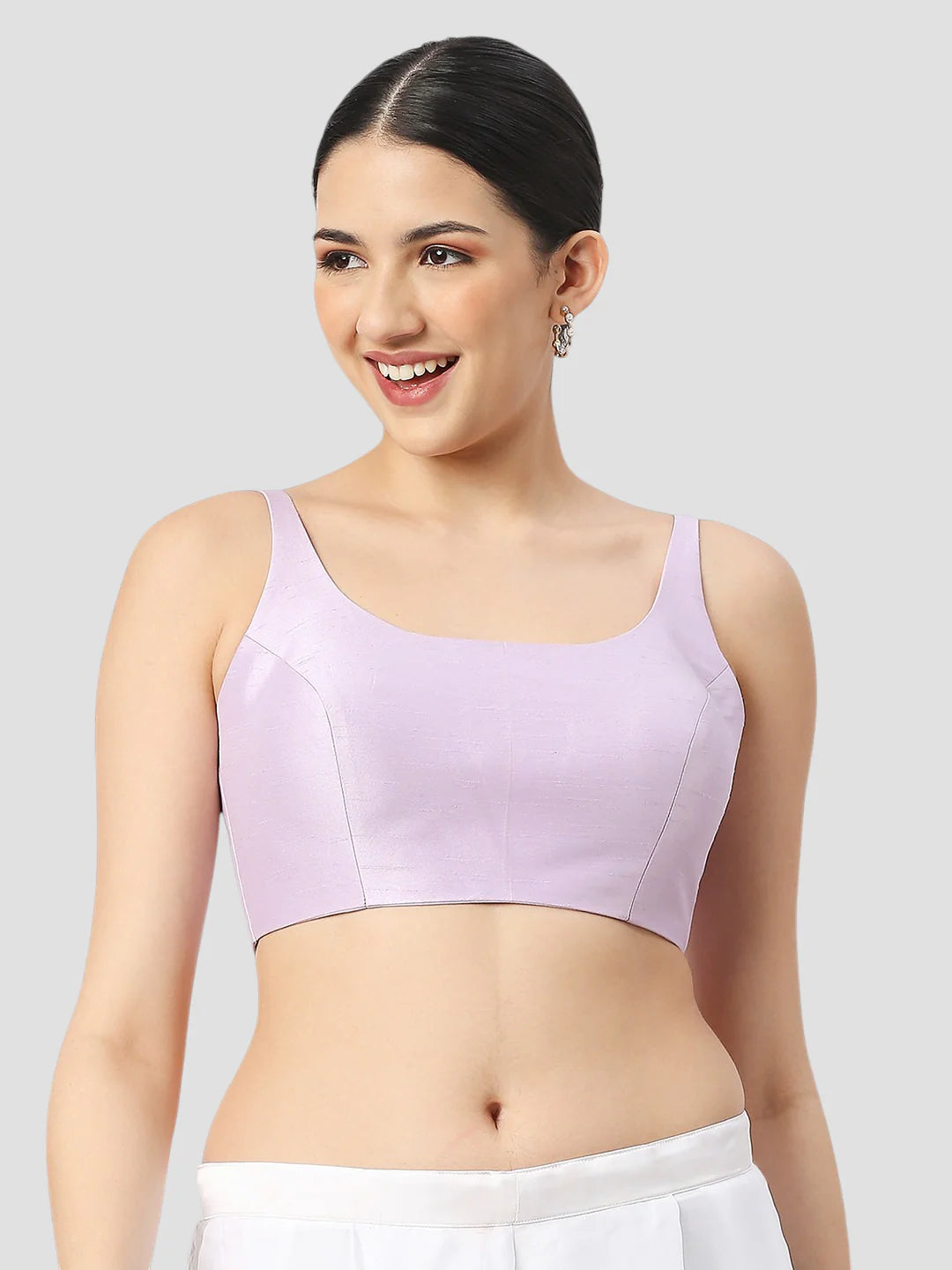 Light Violet Silk Round Neck Sleeveless Readymade Blouse