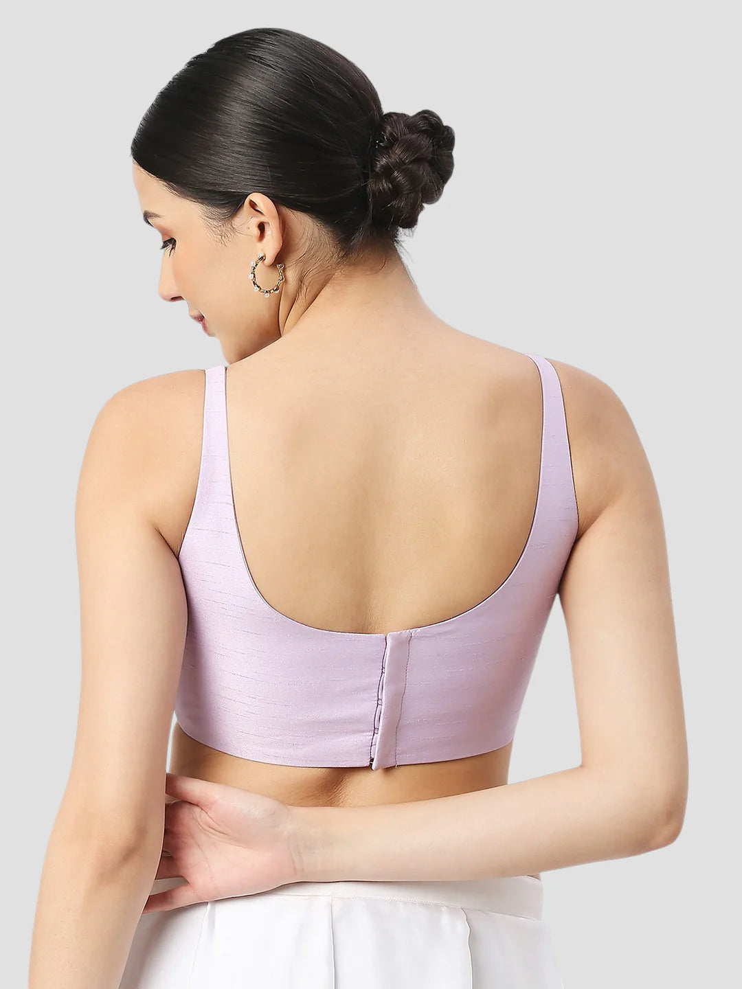 Light Violet Silk Round Neck Sleeveless Readymade Blouse