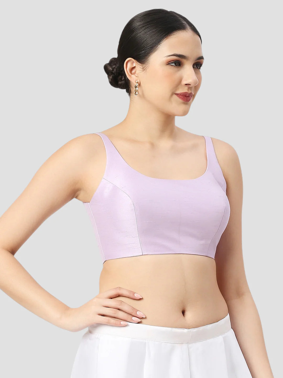 Light Violet Silk Round Neck Sleeveless Readymade Blouse