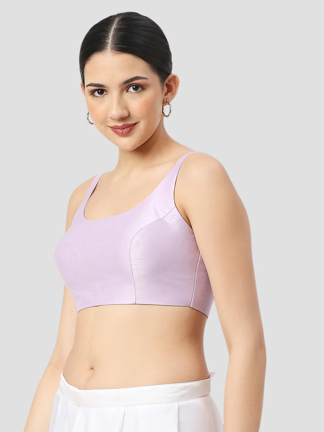 Light Violet Silk Round Neck Sleeveless Readymade Blouse