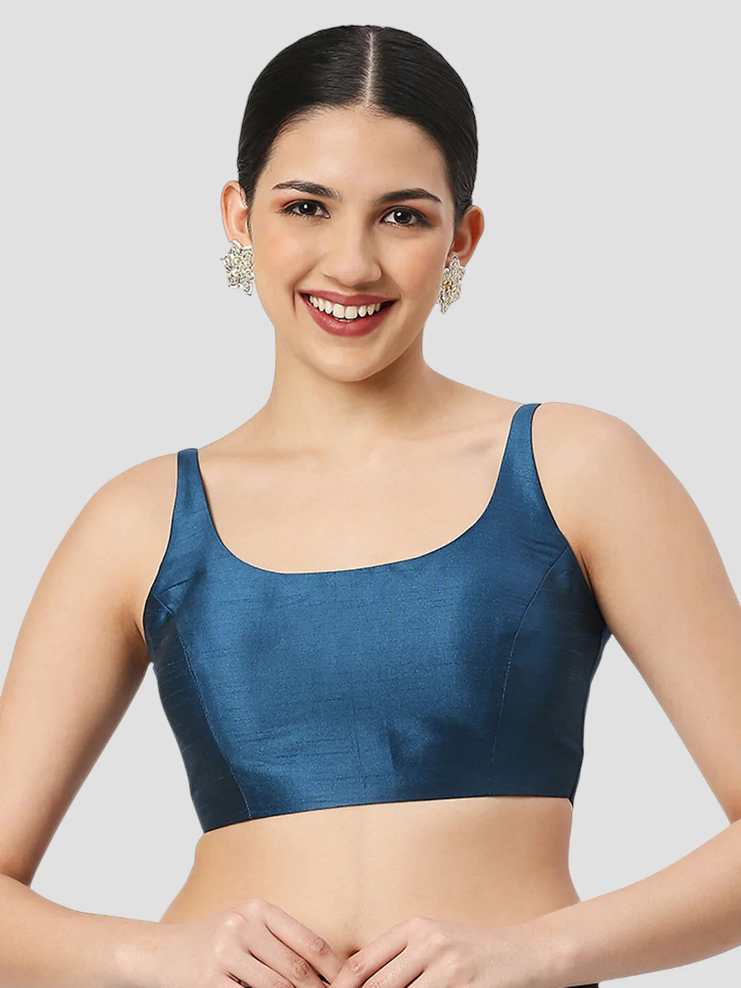 Firozi Silk Round Neck Sleeveless Readymade Blouse