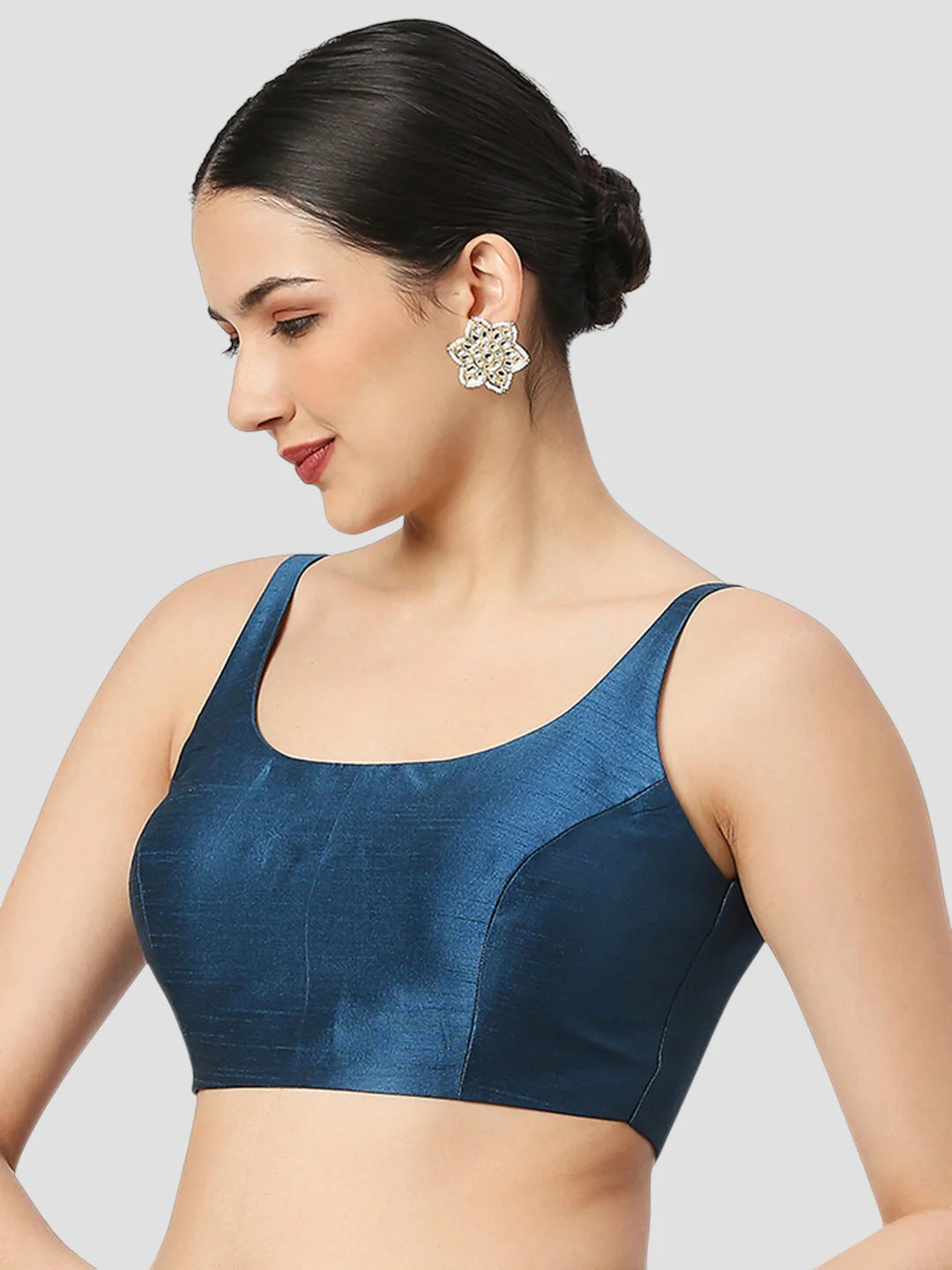 Firozi Silk Round Neck Sleeveless Readymade Blouse