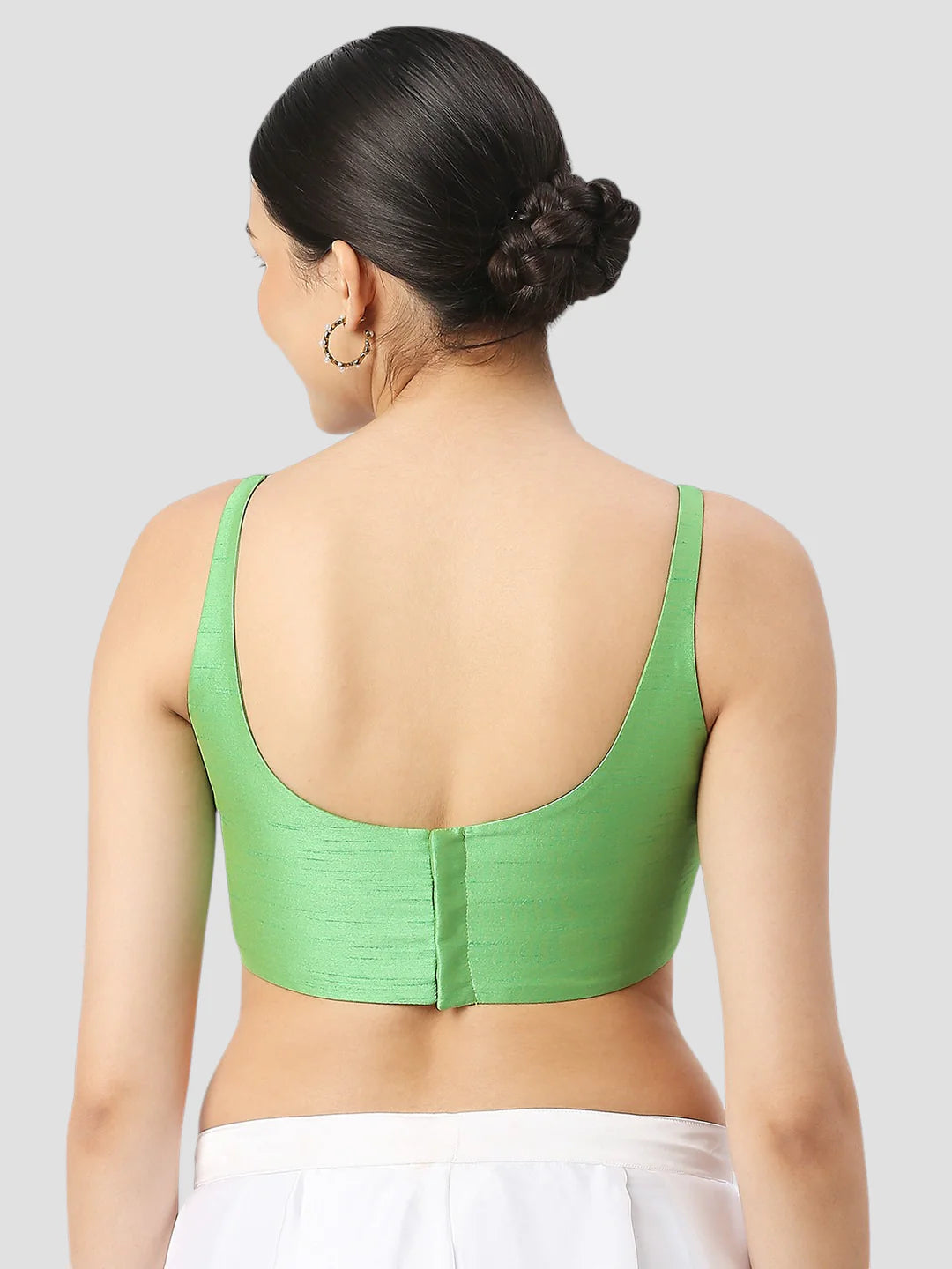 Light Green Silk Round Neck Sleeveless Readymade Blouse