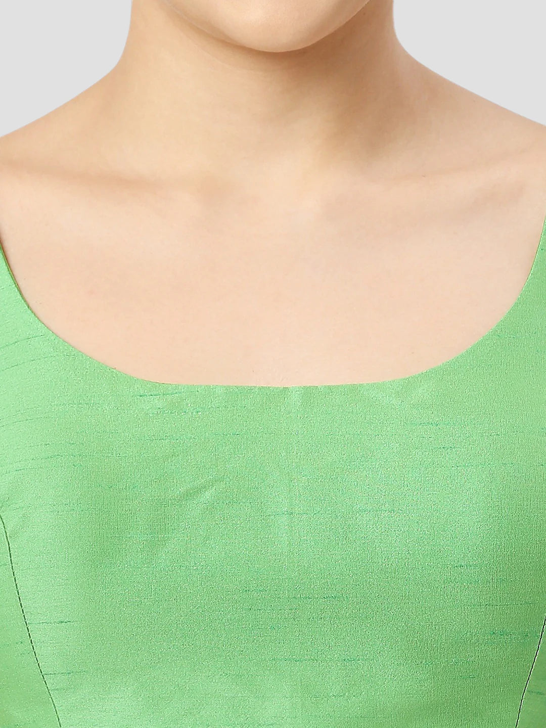 Light Green Silk Round Neck Sleeveless Readymade Blouse