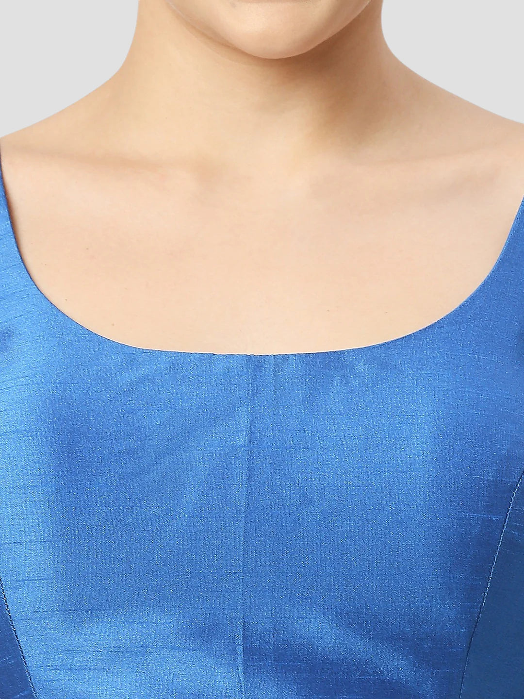Bright Blue Silk Round Neck Sleeveless Readymade Blouse