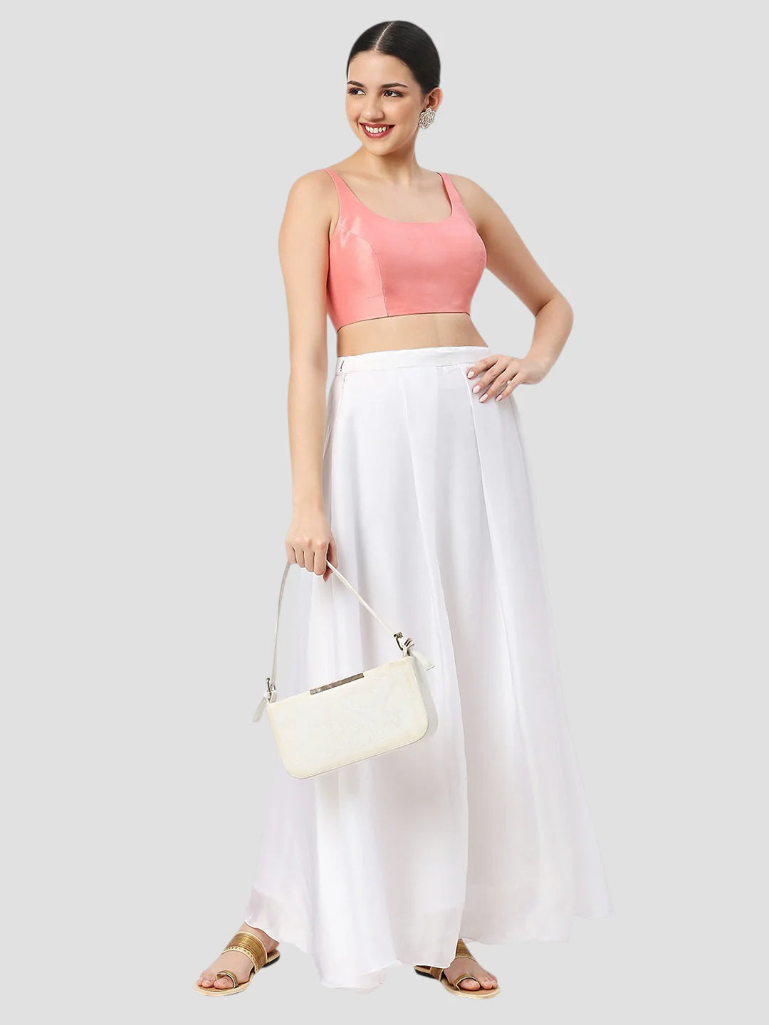 Light Peach Silk Round Neck Sleeveless Readymade Blouse