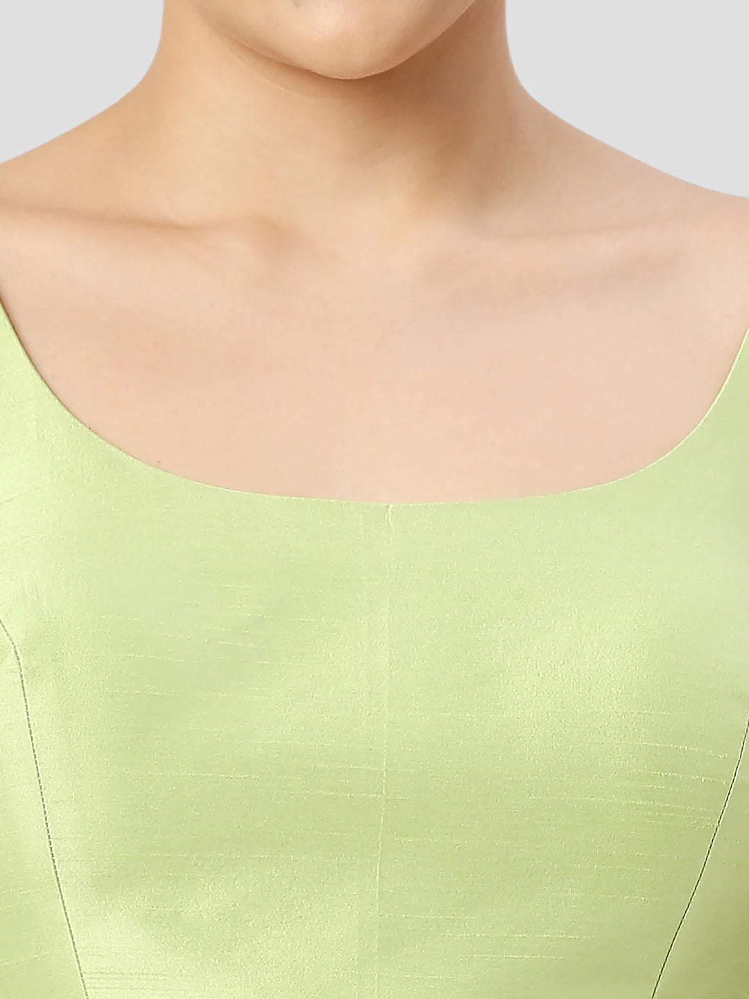 Pista Green Silk Round Neck Sleeveless Readymade Blouse