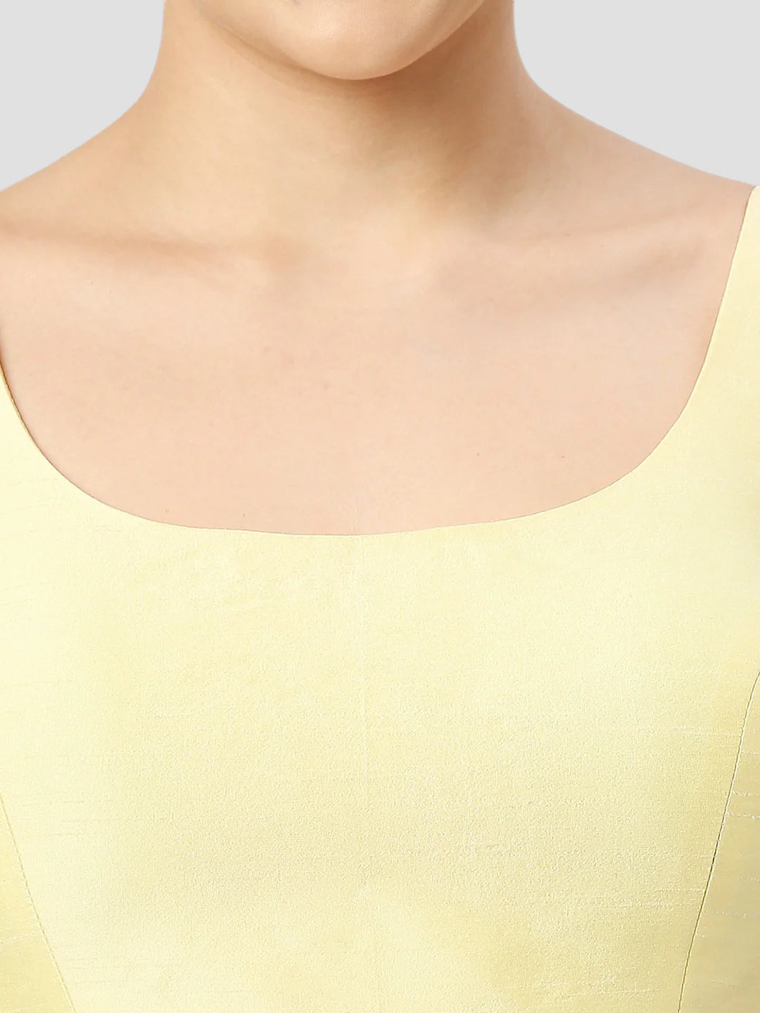 Lime Yellow Silk Round Neck Sleeveless Readymade Blouse