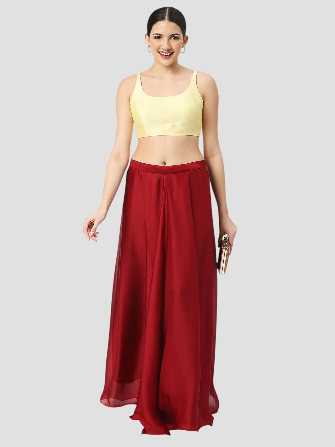 Lime Yellow Silk Round Neck Sleeveless Readymade Blouse