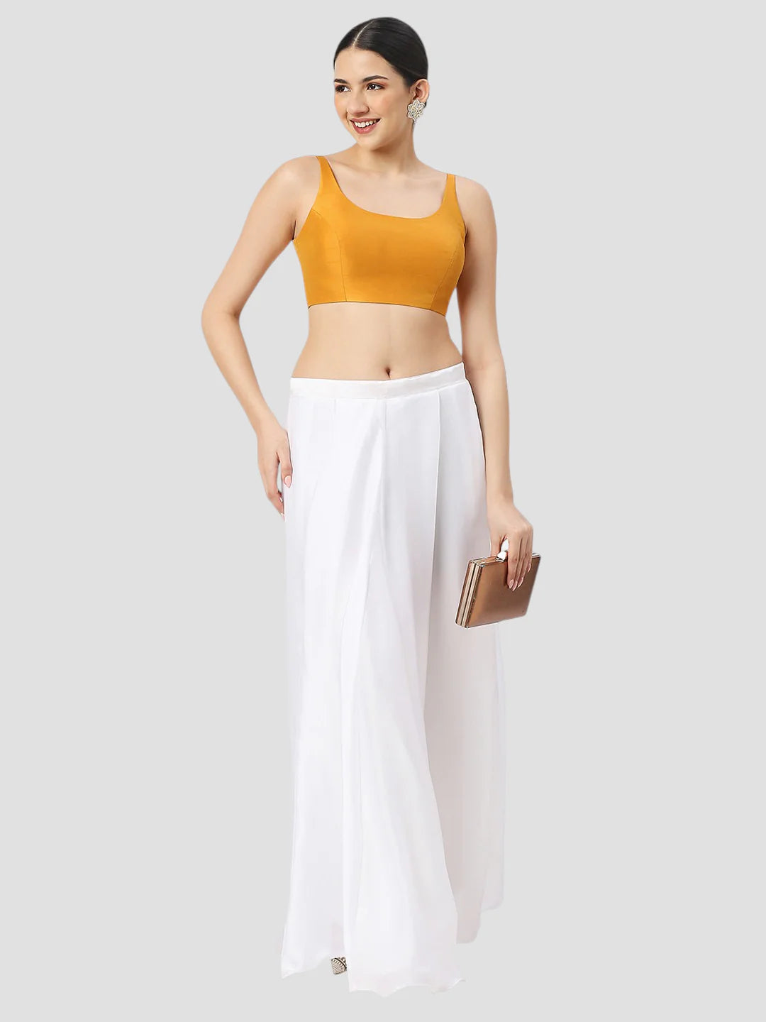 Mango Yellow Silk Round Neck Sleeveless Readymade Blouse