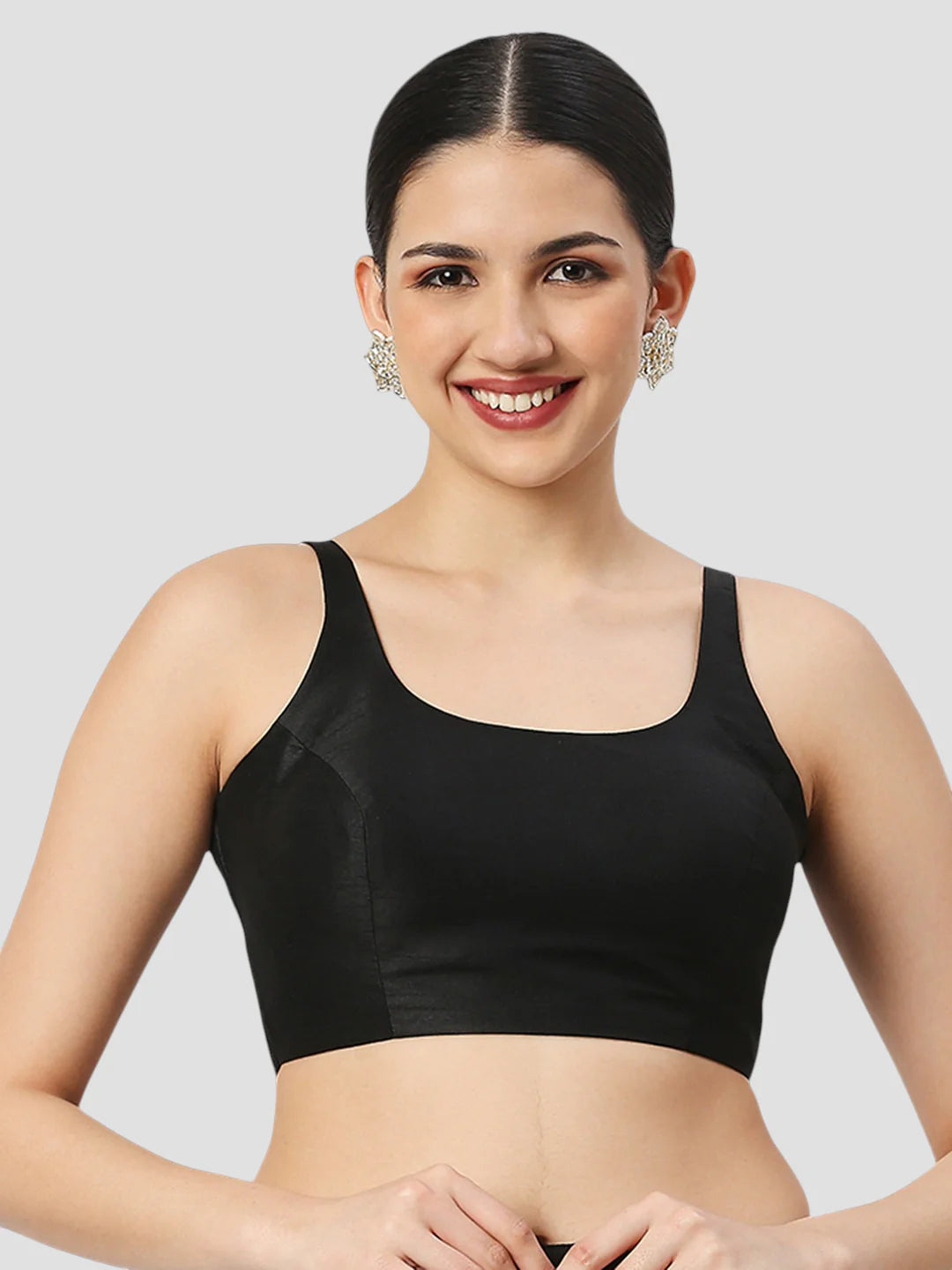 Black Silk Round Neck Sleeveless Readymade Blouse