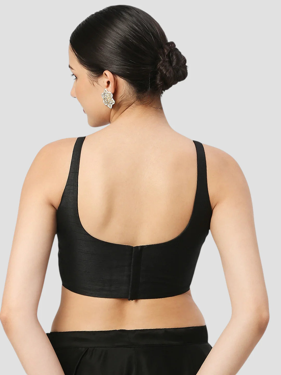 Black Silk Round Neck Sleeveless Readymade Blouse