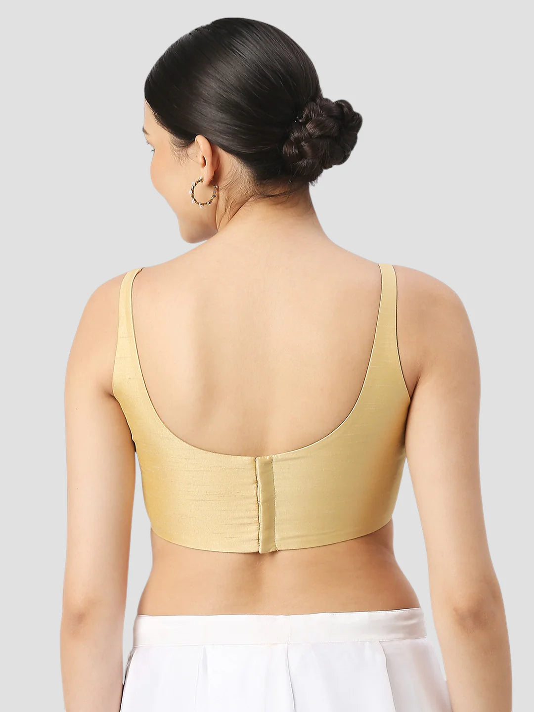 Golden Silk Round Neck Sleeveless Readymade Blouse
