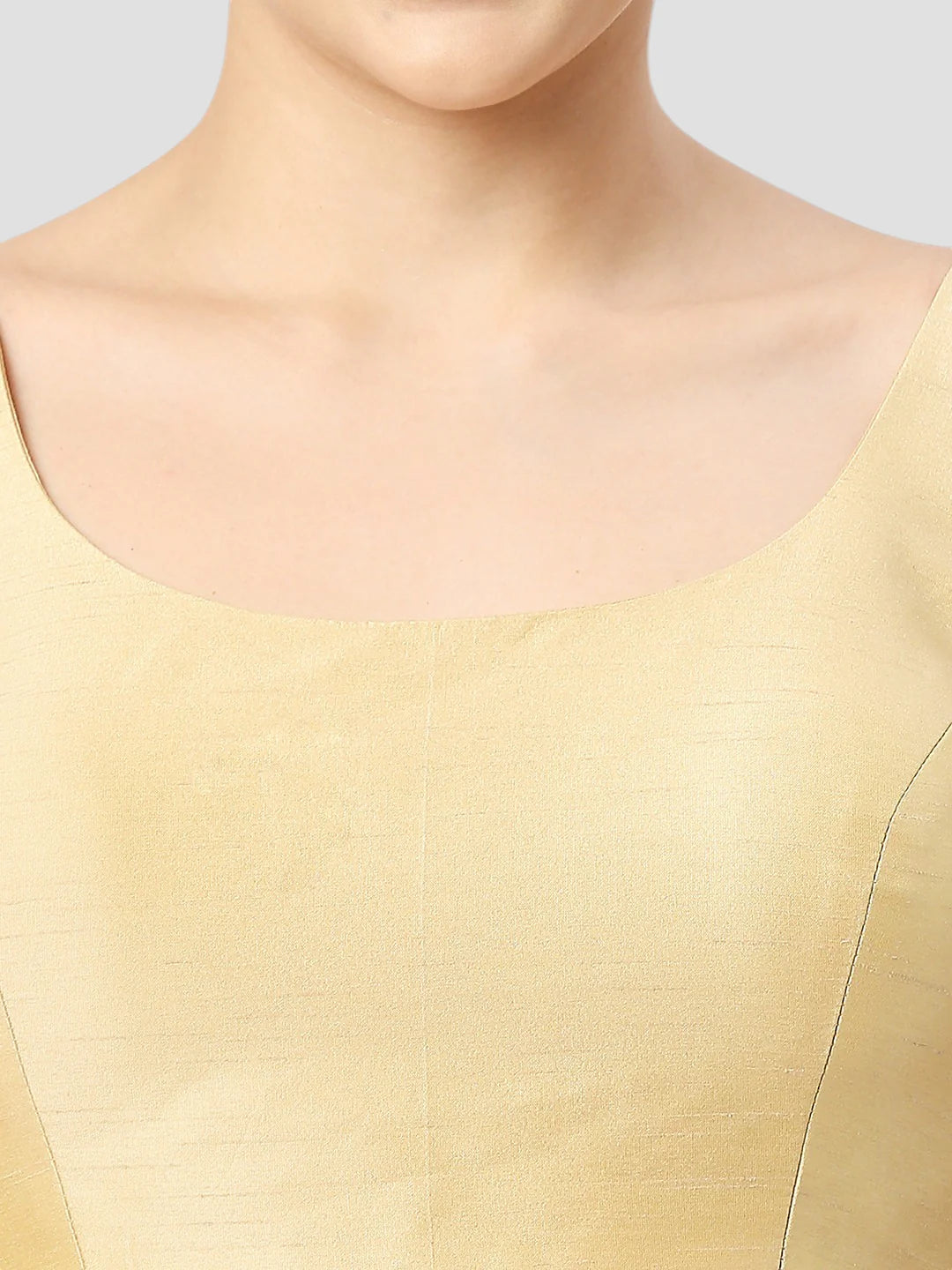 Golden Silk Round Neck Sleeveless Readymade Blouse