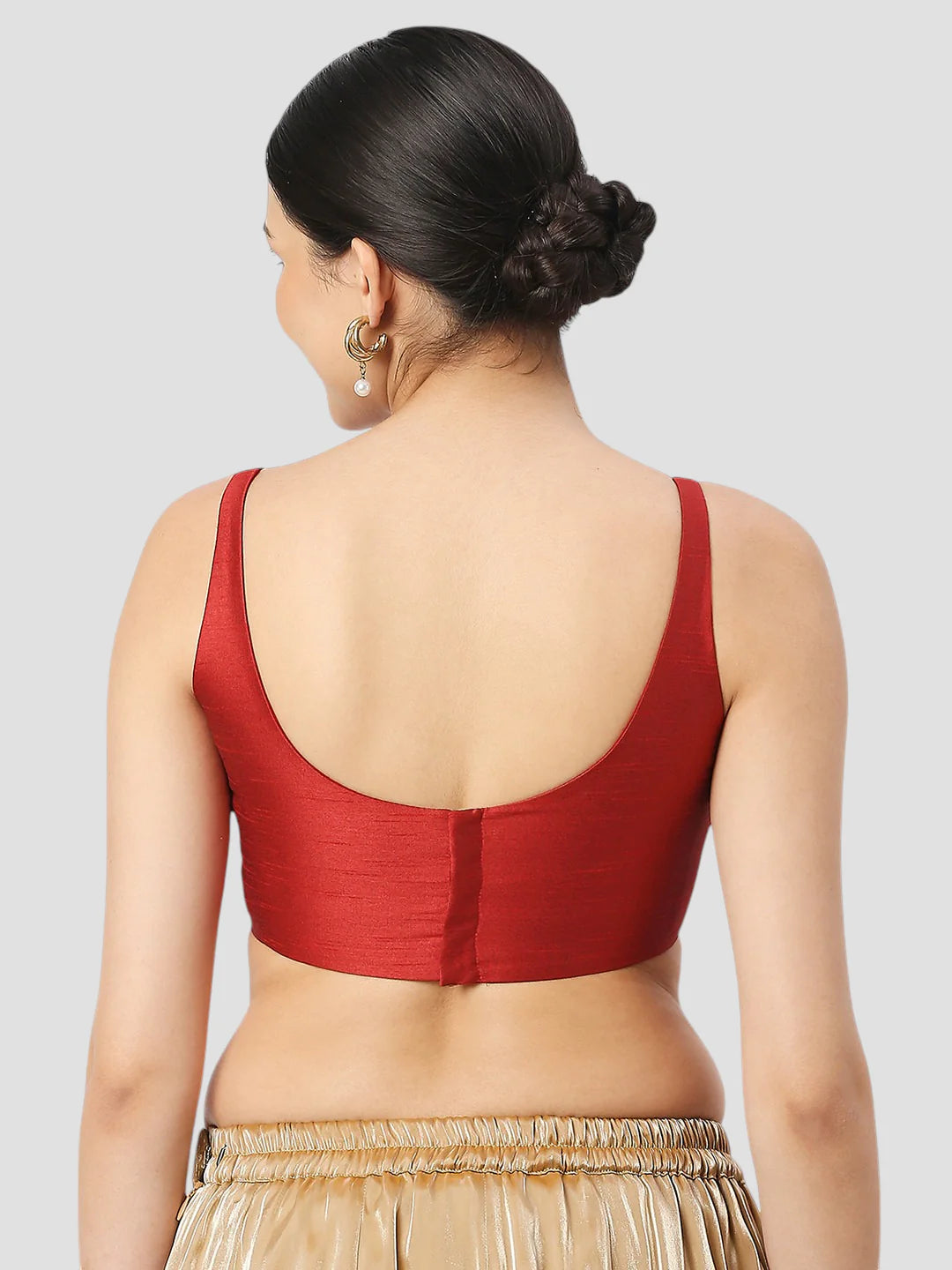 Maroon Silk Round Neck Sleeveless Readymade Blouse