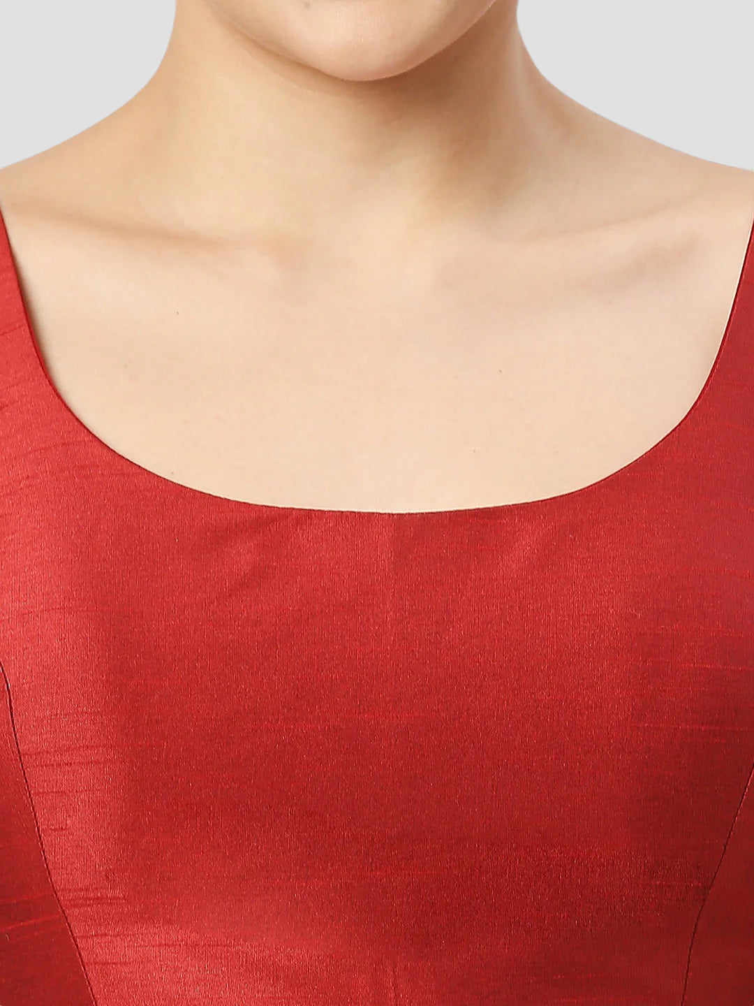 Maroon Silk Round Neck Sleeveless Readymade Blouse