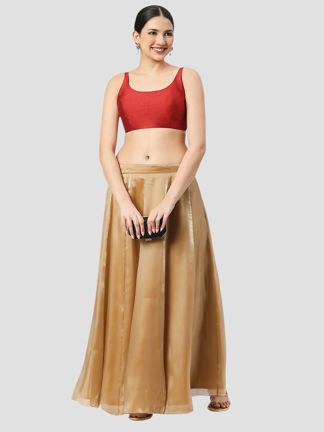 Maroon Silk Round Neck Sleeveless Readymade Blouse