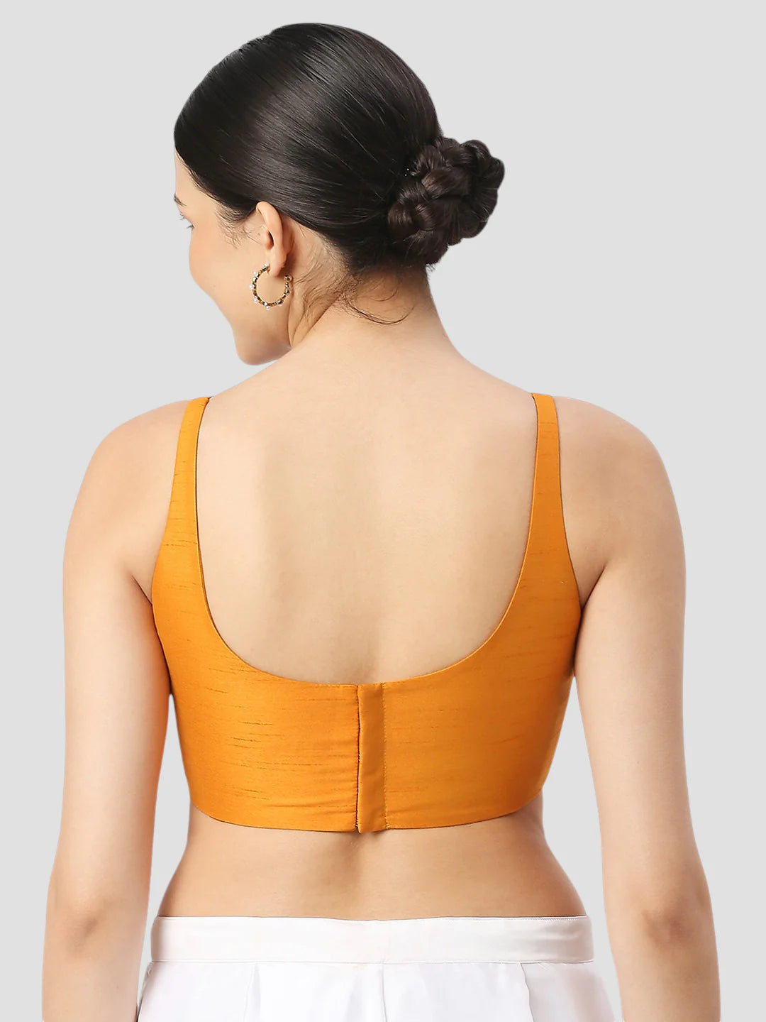 Mustard Silk Round Neck Sleeveless Readymade Blouse