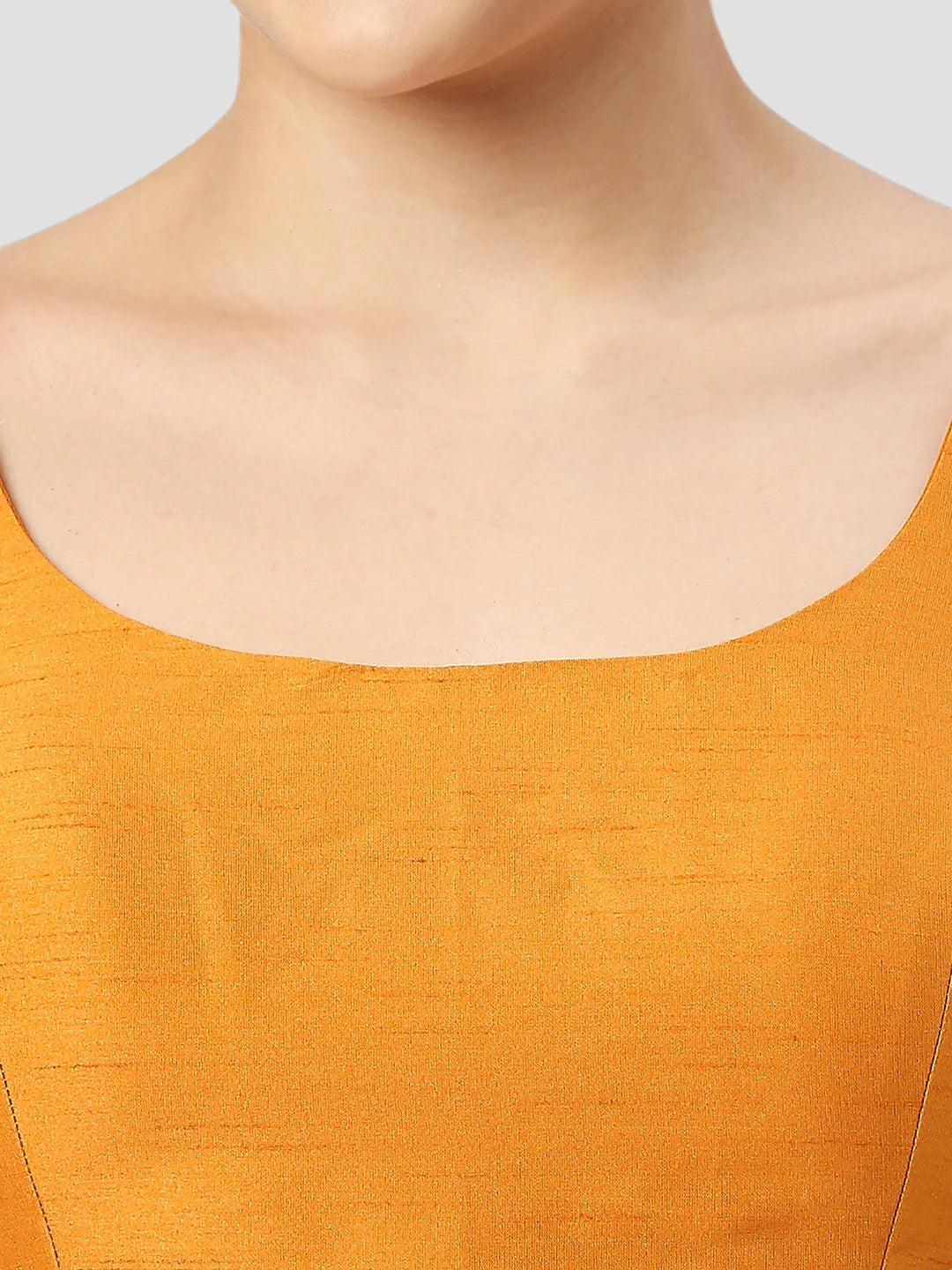 Mustard Silk Round Neck Sleeveless Readymade Blouse