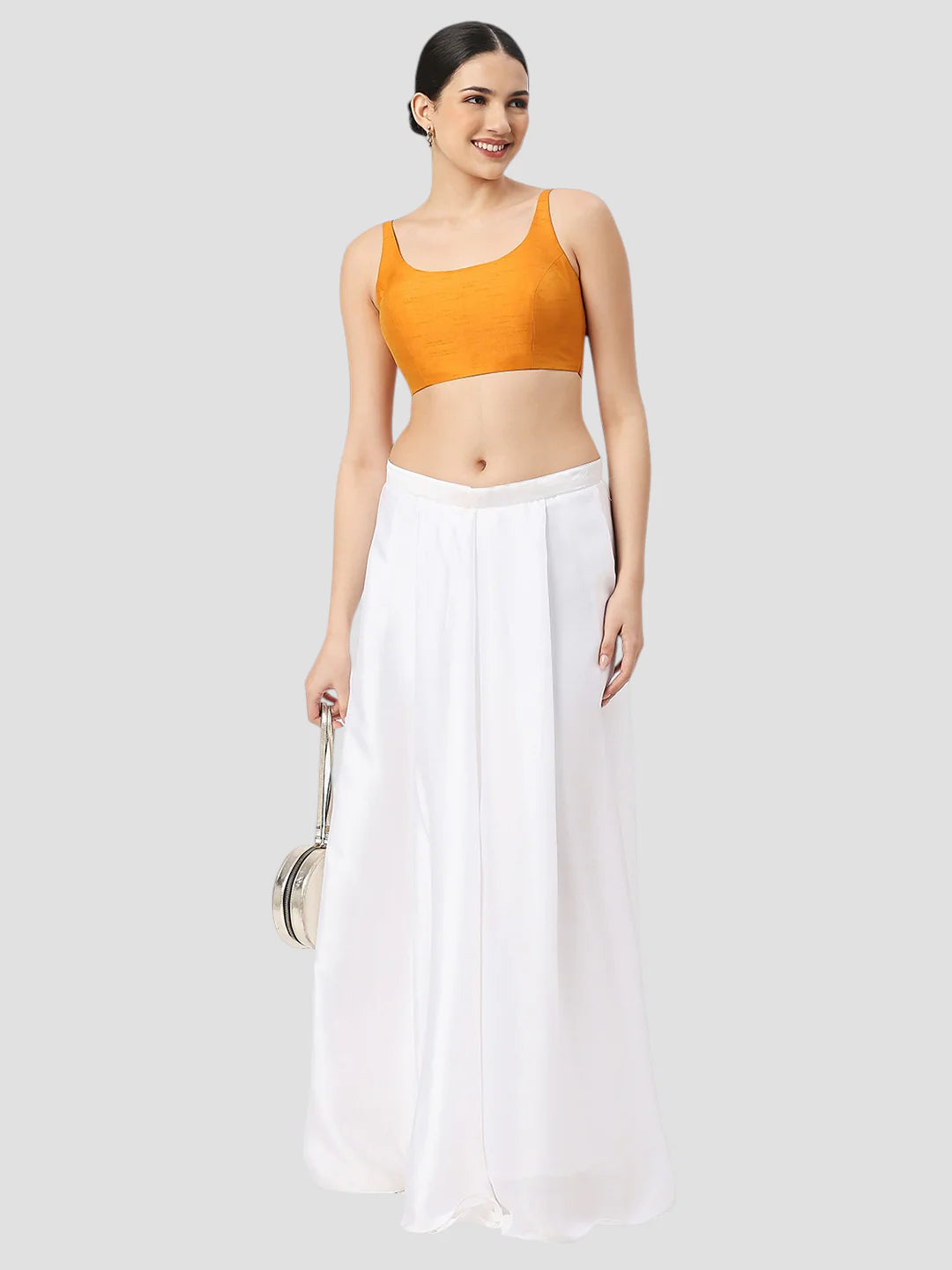 Mustard Silk Round Neck Sleeveless Readymade Blouse