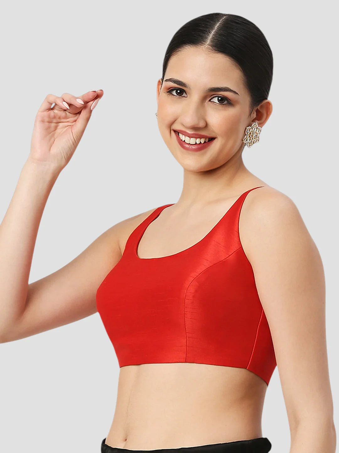 Red Silk Round Neck Sleeveless Readymade Blouse