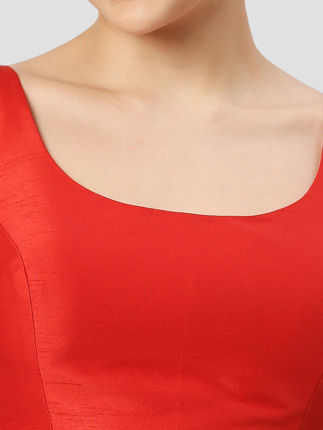 Red Silk Round Neck Sleeveless Readymade Blouse