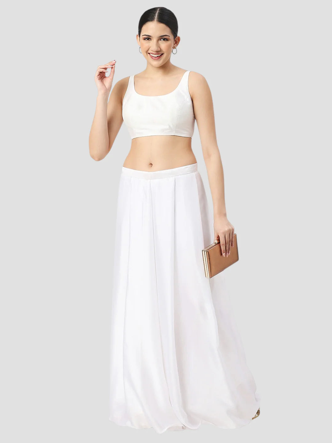White Silk Round Neck Sleeveless Readymade Blouse