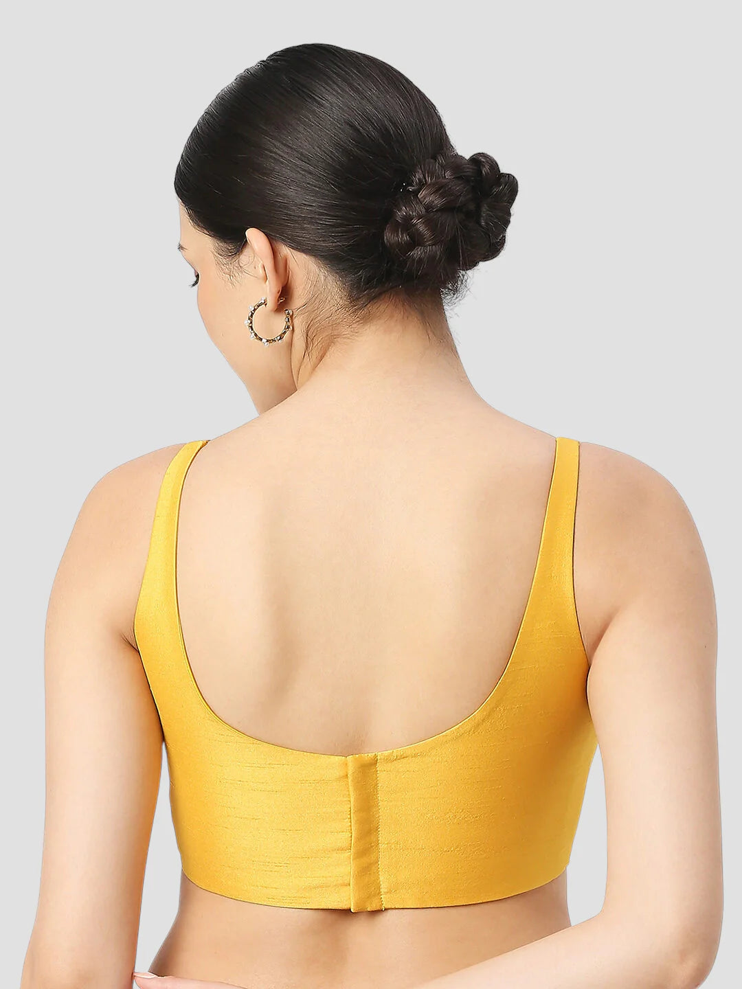 Yellow Silk Round Neck Sleeveless Readymade Blouse