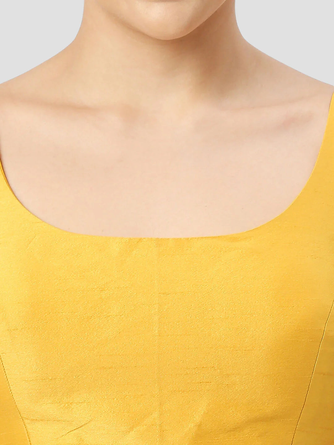 Yellow Silk Round Neck Sleeveless Readymade Blouse