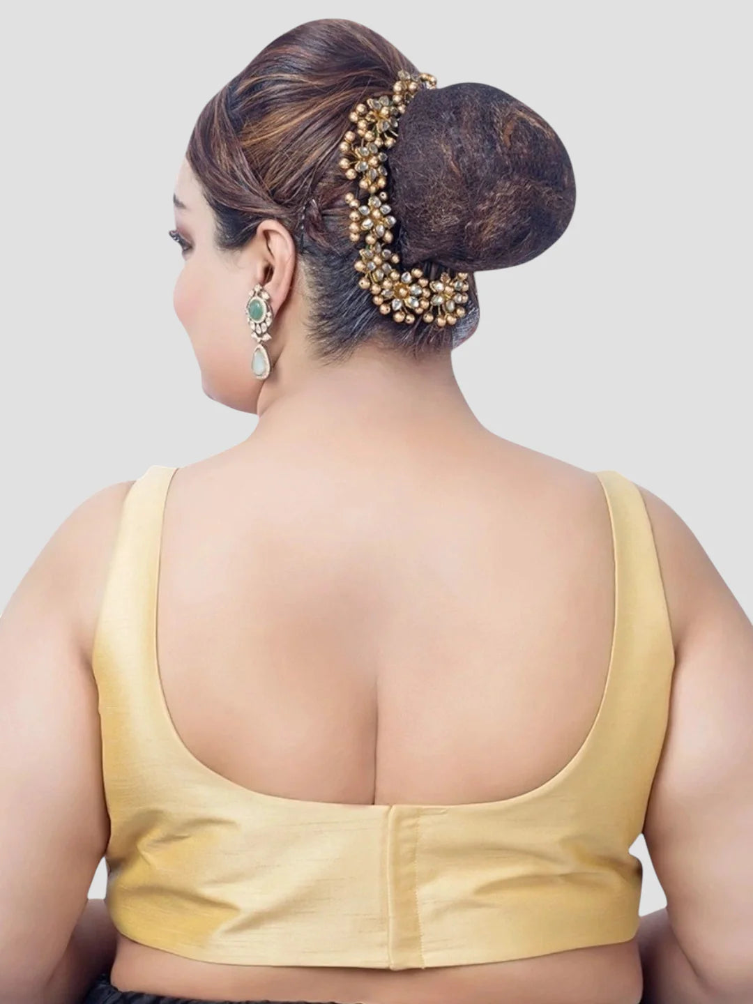 Golden Silk Round Neck Sleeveless Plus Size Readymade Blouse